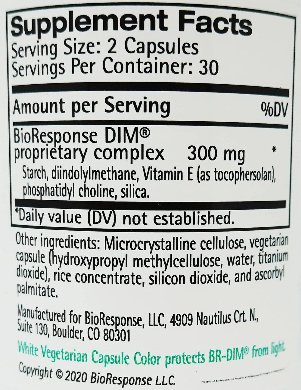 BR-DIM microencapsulated Diindolylmethane supplement label close-up