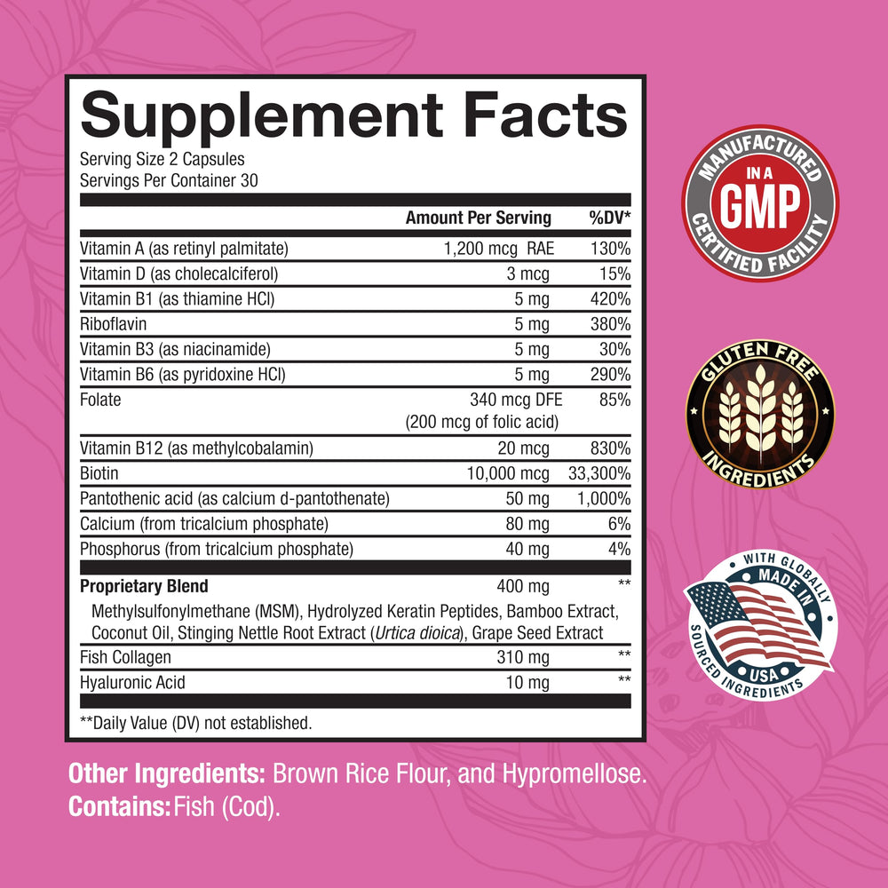 Capsules displayed for BioSchwartz biotin-collagen-keratin supplement