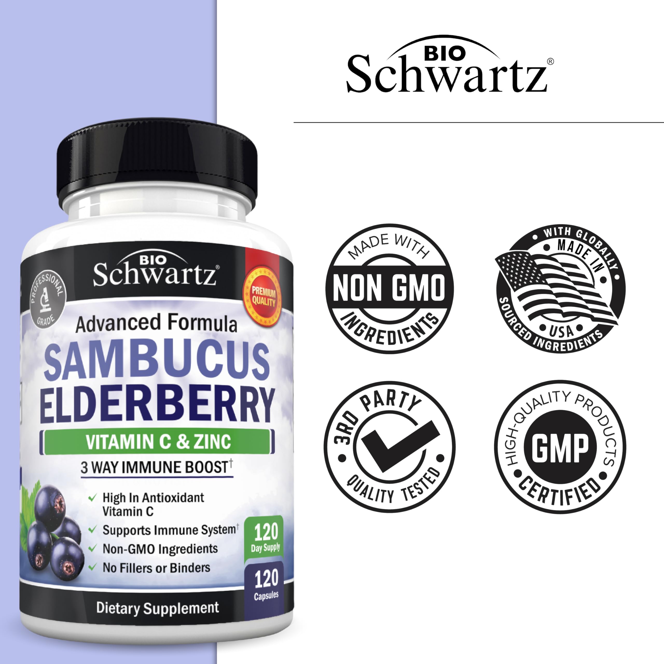 USA-made BioSchwartz Elderberry Capsules packaging