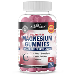 Front view of BioSchwartz Magnesium Gummies Berry flavor bottle