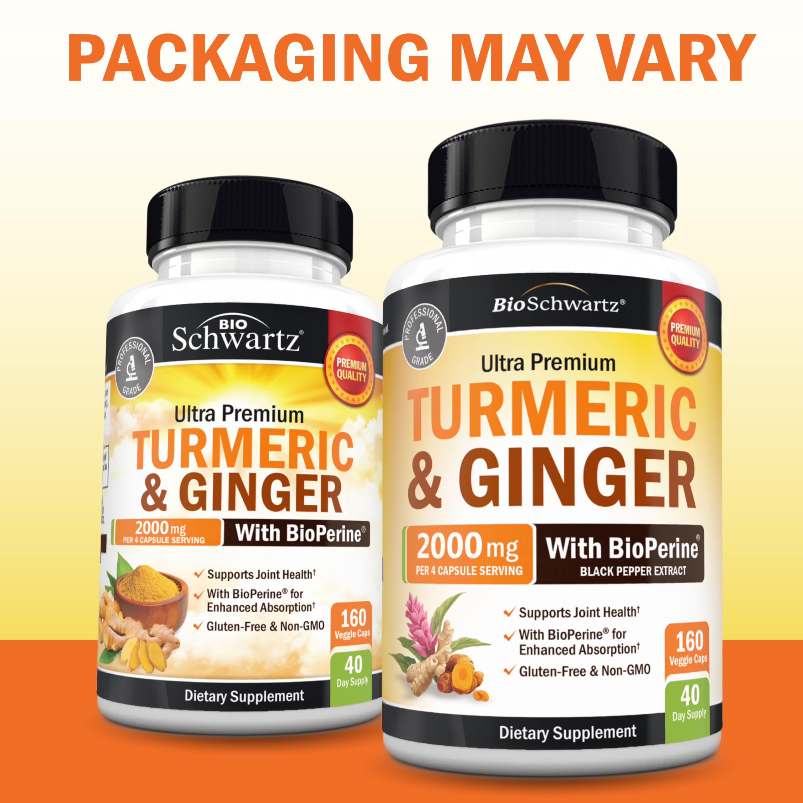 BioSchwartz turmeric ginger capsules designed for convenient daily use, 2000mg dose.