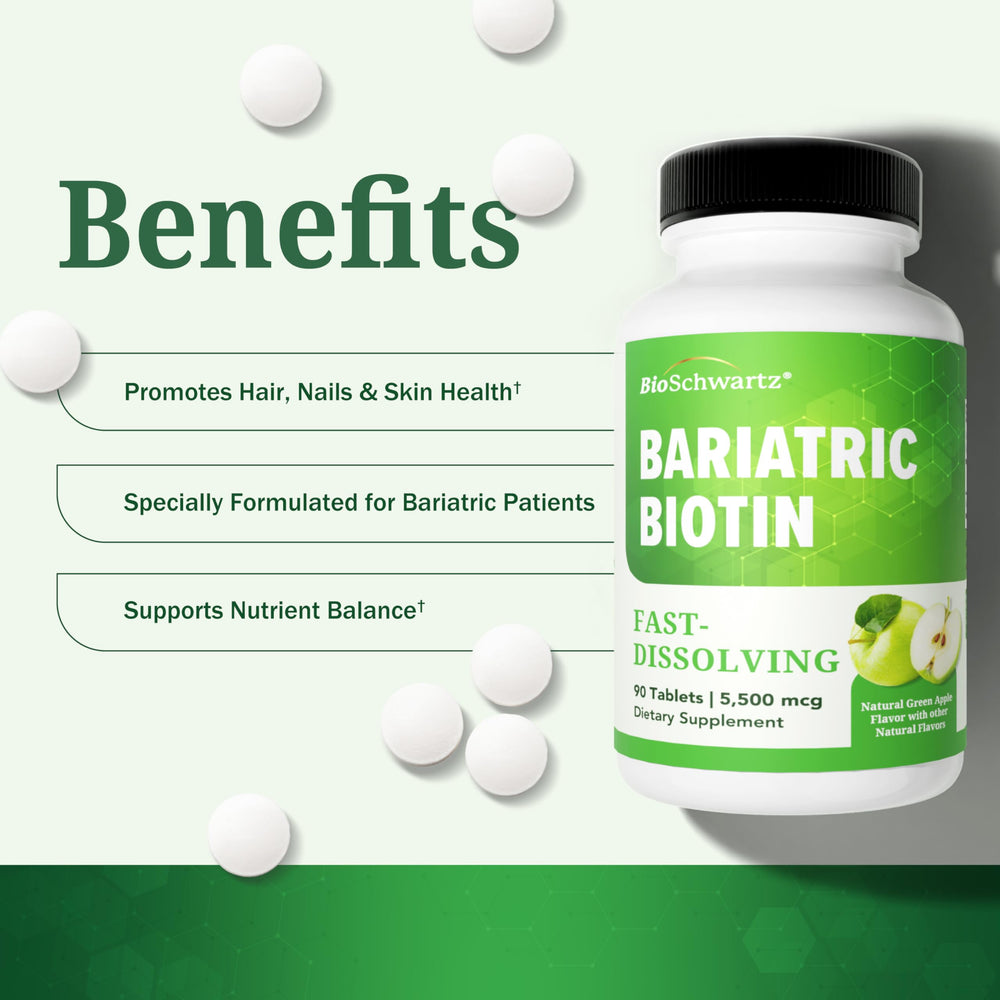 Box of BioSchwartz Bariatric Biotin Chewables with green apple flavor
