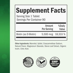 BioSchwartz biotin chewables label showing biotin per serving