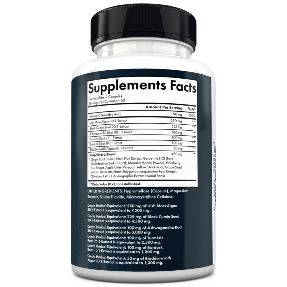 Product bottle label for BioSchwartz sea moss supplement