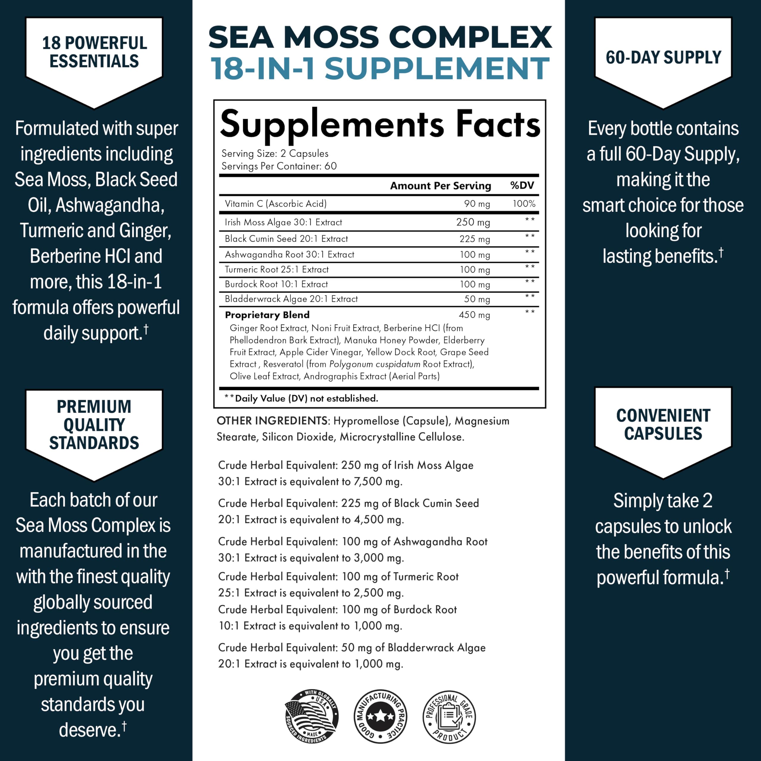 Sea moss capsules with ginger and turmeric blend close-up