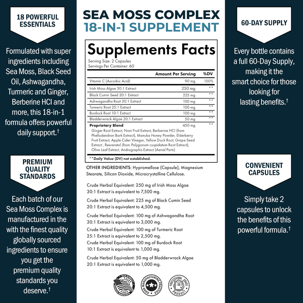 Sea moss capsules with ginger and turmeric blend close-up