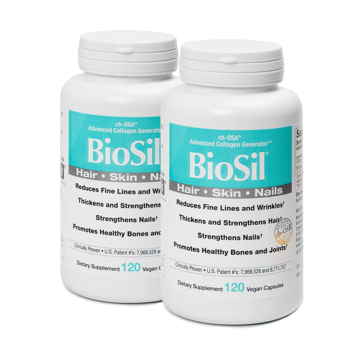 Biosil 120 vegan capsules in a pack of 2 featuring the ch-OSA complex