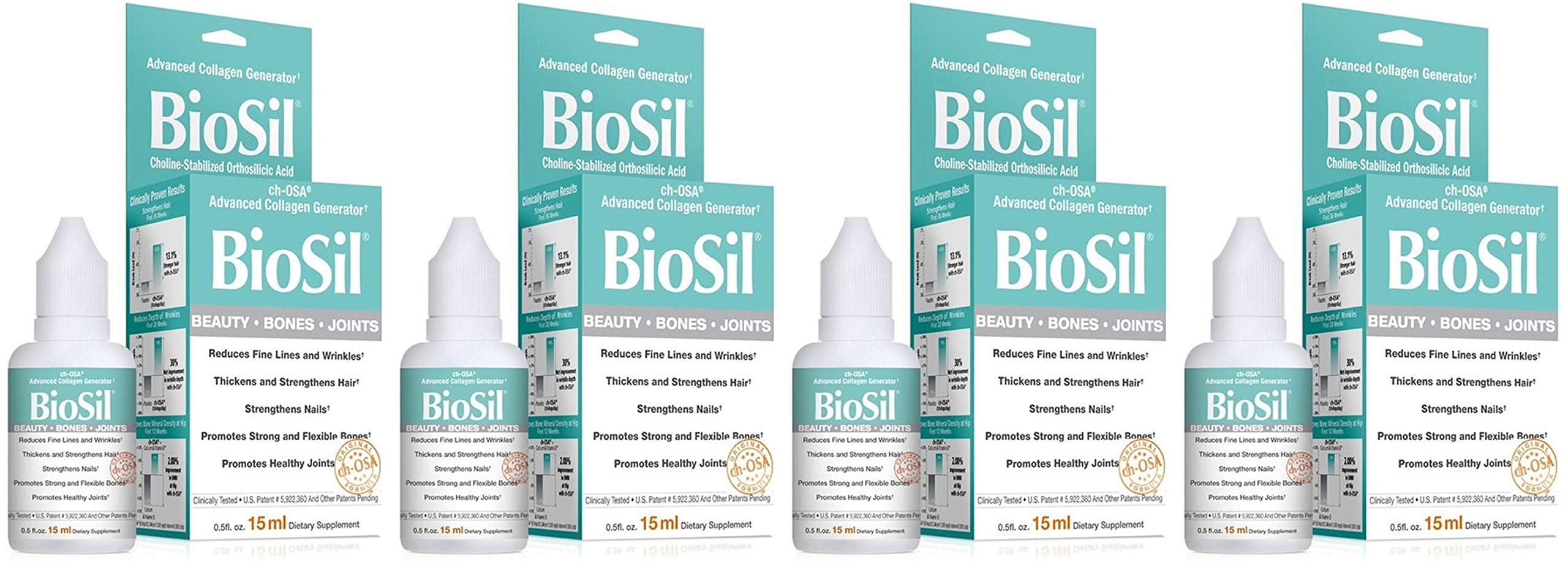 BioSil Beauty Bones & Joints Liquid bottles, 0.5 oz each, pack of 4