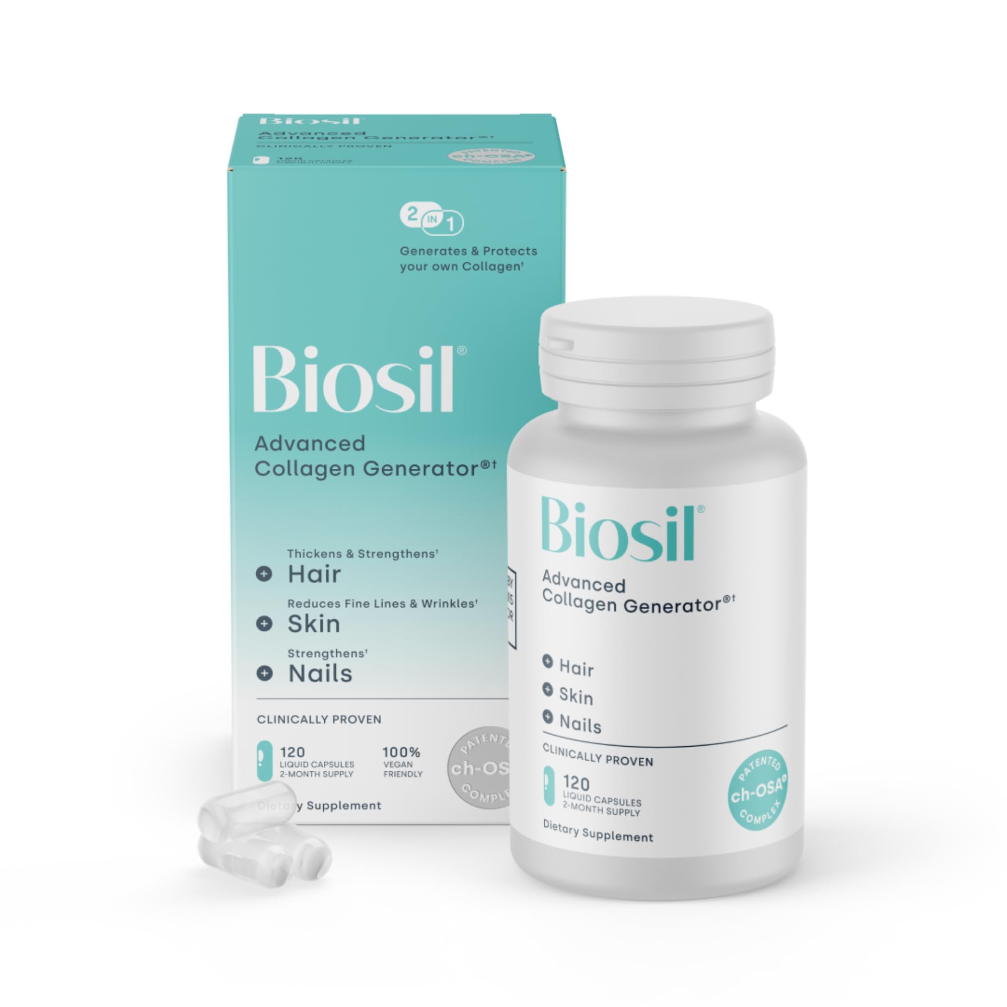 Front view of Biosil Collagen Booster 120 capsules