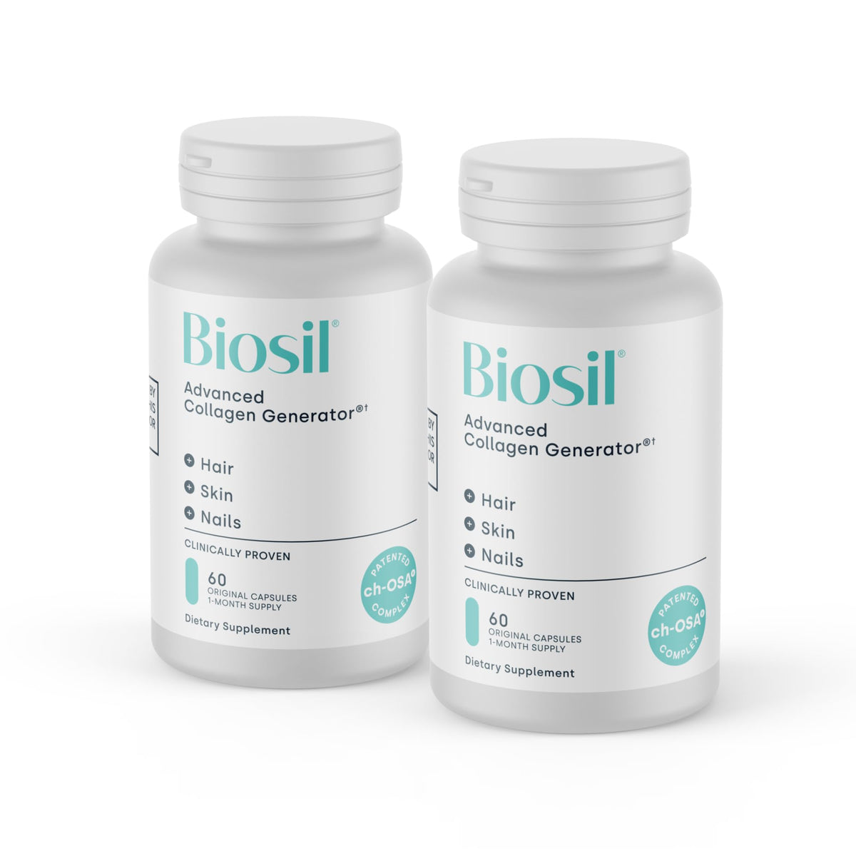 Biosil Collagen Booster bottle with label featuring ch-OSA activator