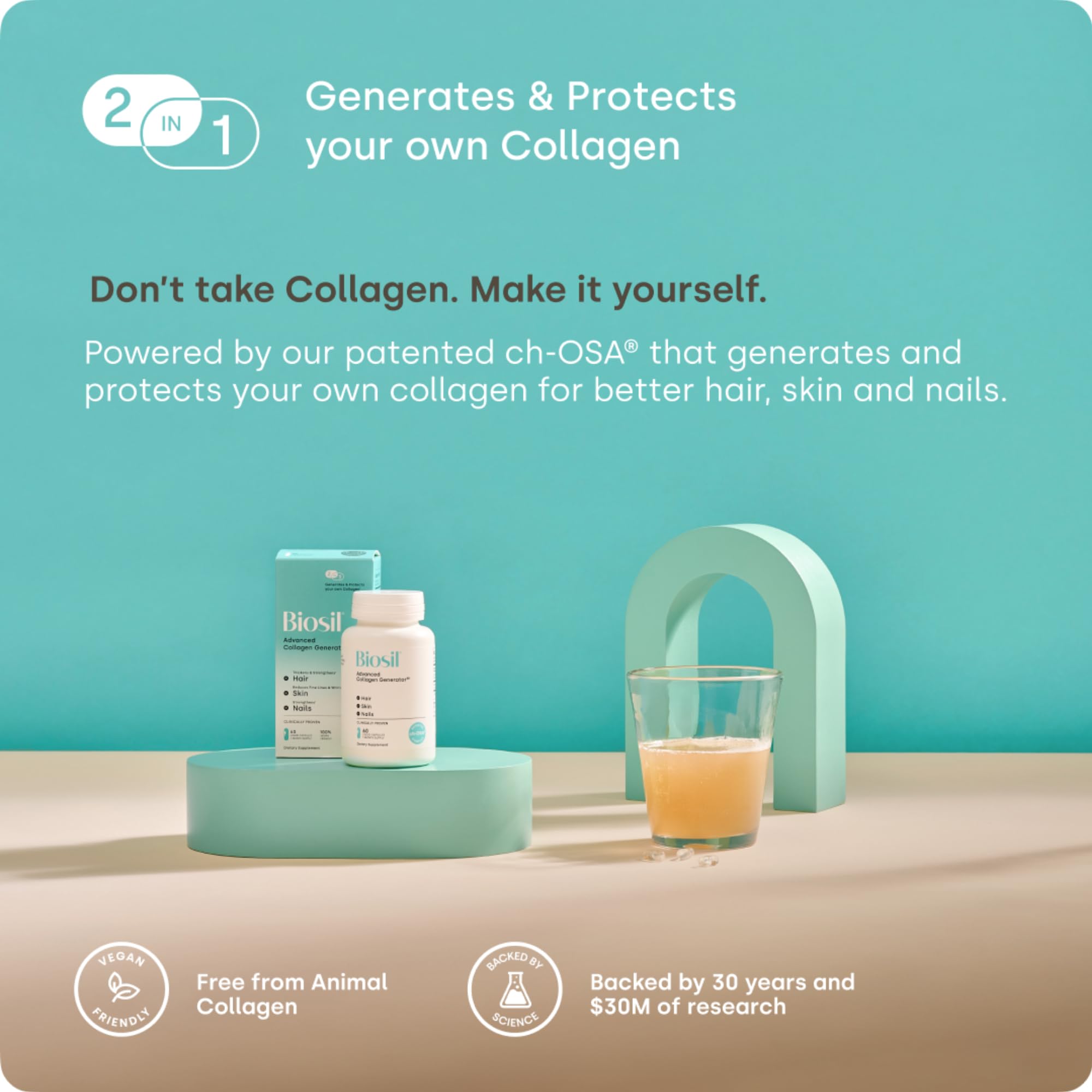 Vegan and GMO-free icons for Biosil Collagen Booster