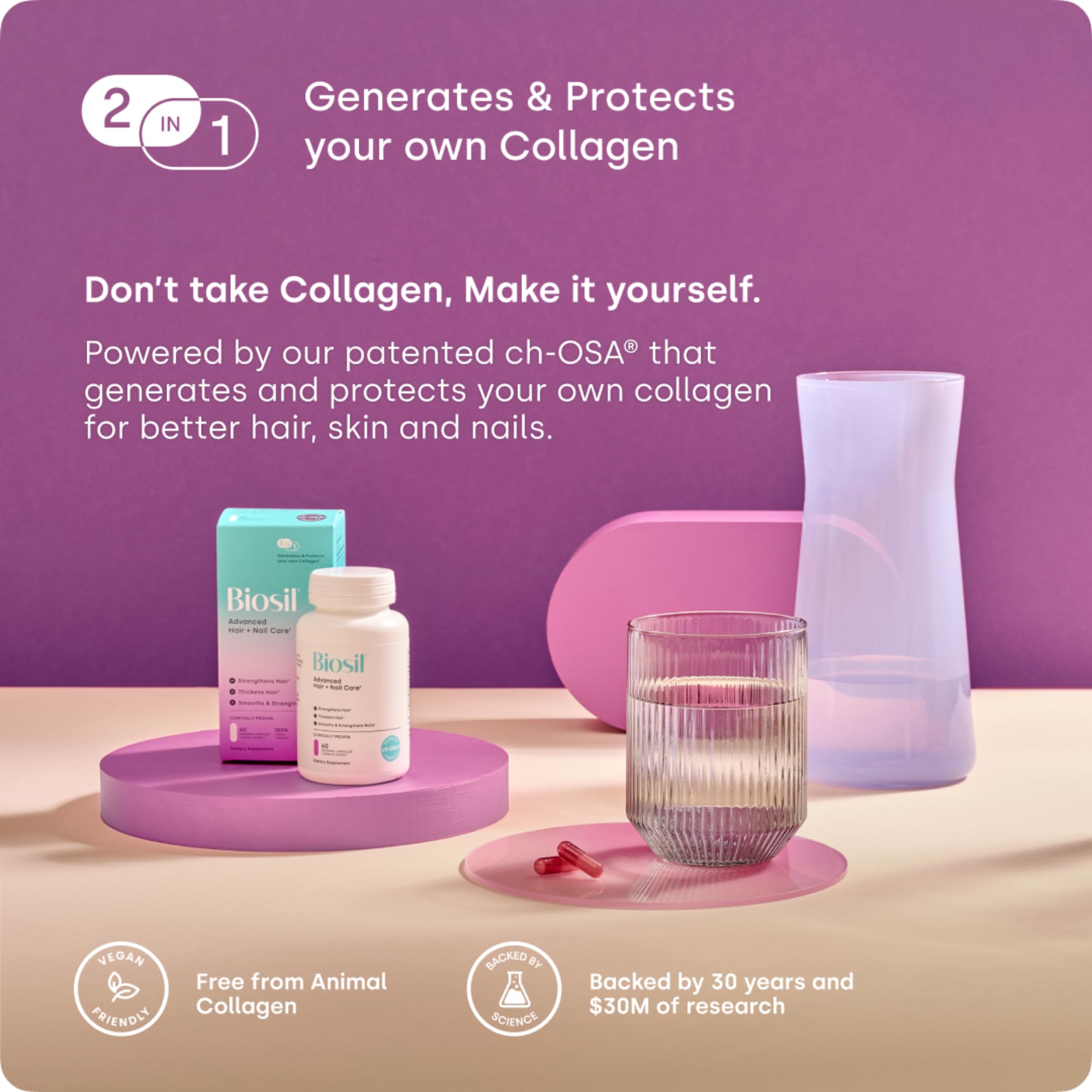 Ingredients list graphic for Biosil Advanced Hair + Nail Care