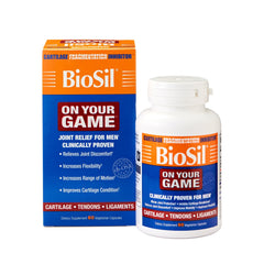 Biosil On Your Game bottle and capsules on white background