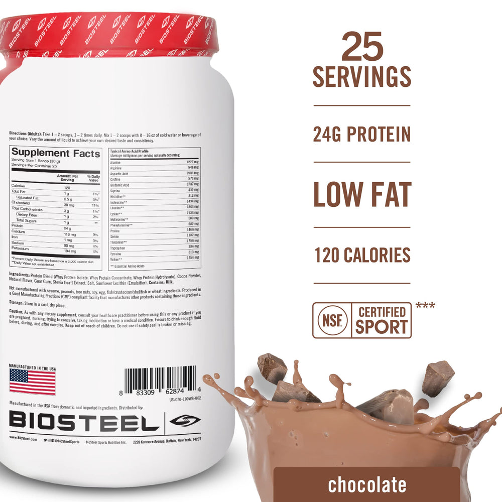 BioSteel 100% Whey Protein Powder Chocolate tub - back label