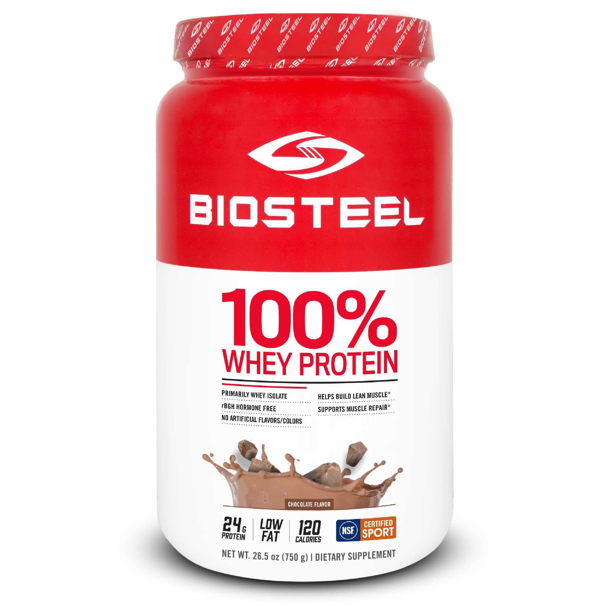 BioSteel 100% Whey Protein Powder Chocolate tub - front view
