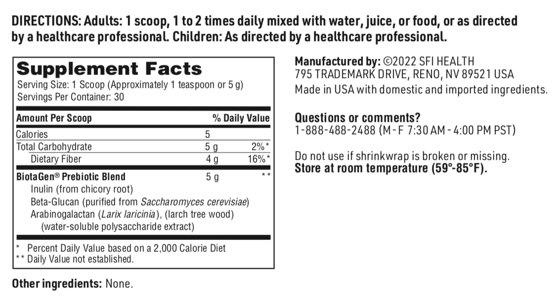 Serving size chart for Biotagen powder