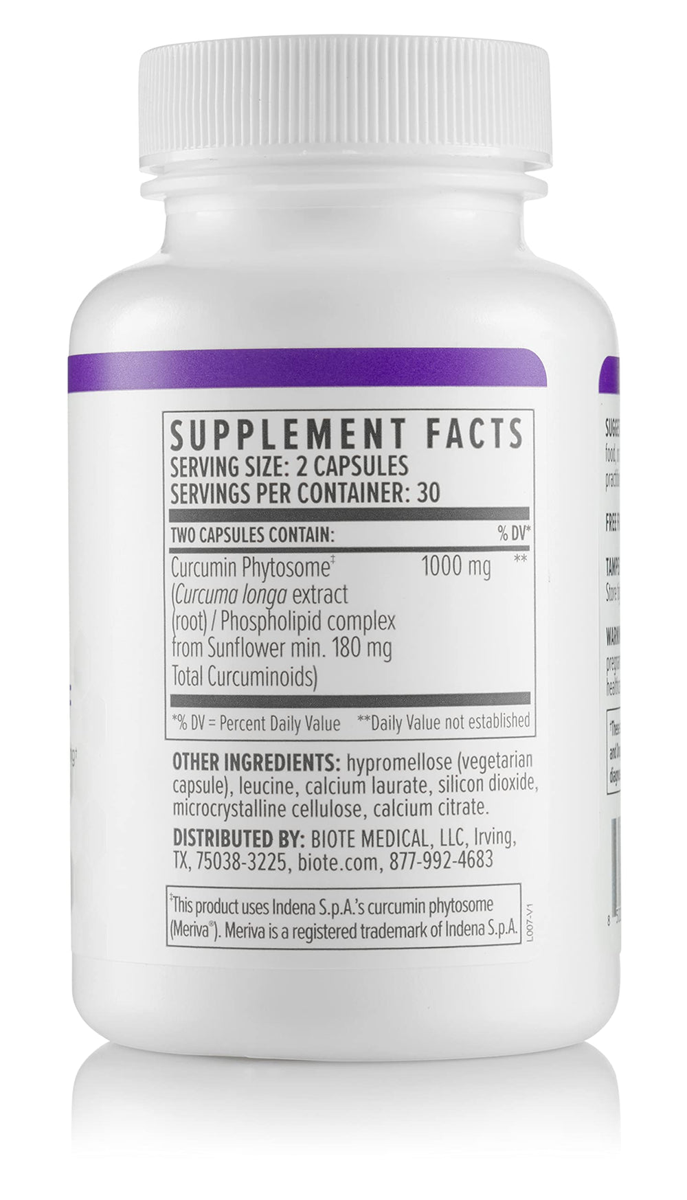 Biote Curcumin SF bottle label and ingredients