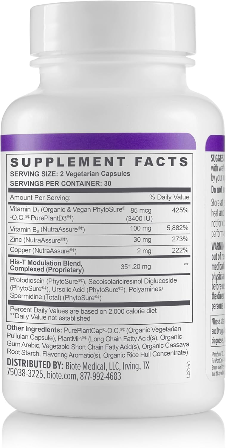 Biote HIS-T capsules closeup signaling compact daily support.