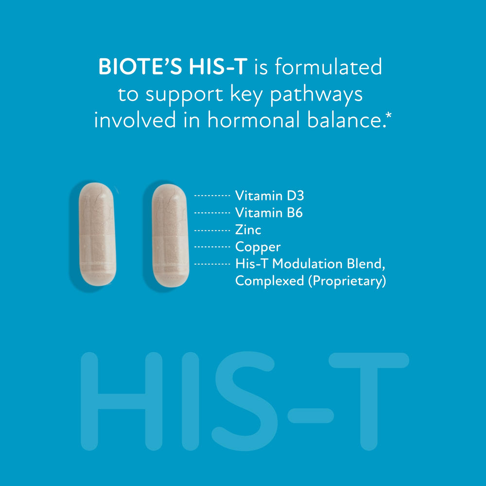 Biote HIS-T capsules shown for daily use.
