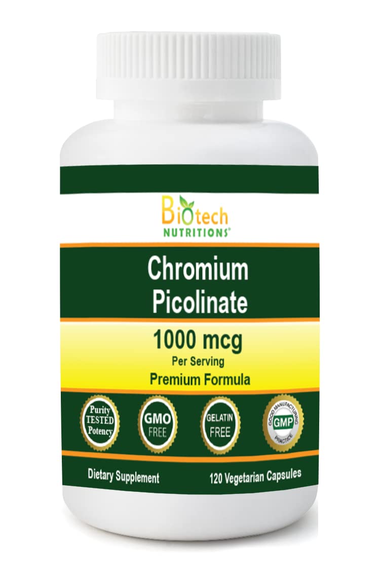Bottle of Biotech Nutritions Chromium Picolinate 1000 mcg - 120 vegetable capsules