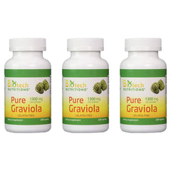 Biotech Nutritions Graviola 100% Pure bottle with 120 capsules (1300mg per serving) - 3-Pack