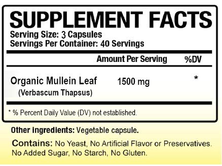 Gelatin-free mullein leaf capsules in a bottle
