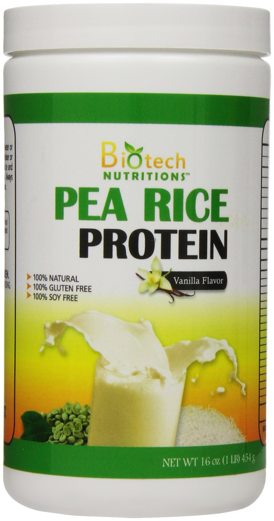 Biotech Nutritions Pure Non-GMO Pea Rice Protein Vanilla 16 oz packaging front