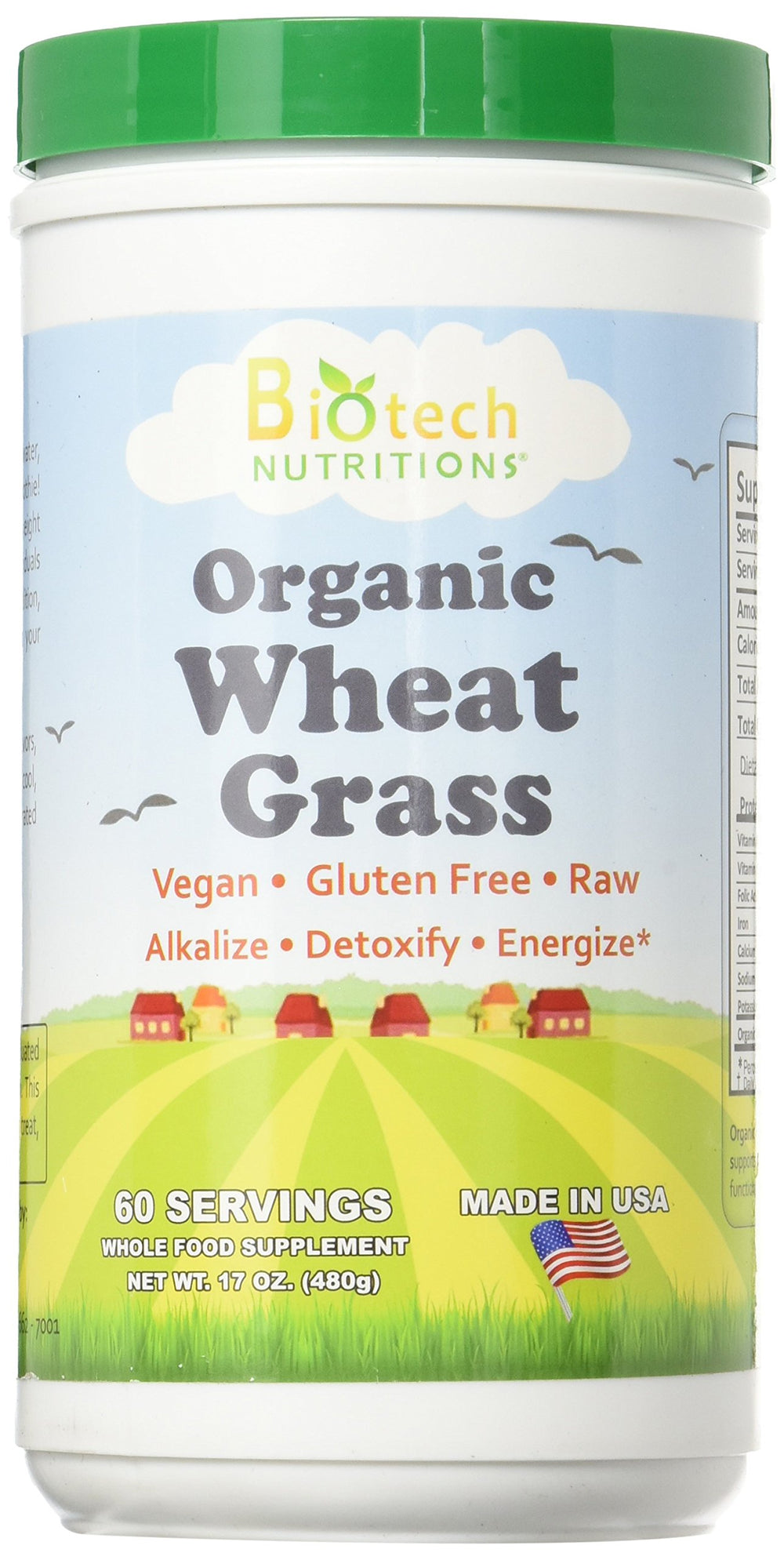 Biotech Nutritions Raw Organic Wheat Grass 17 oz bottle - front view