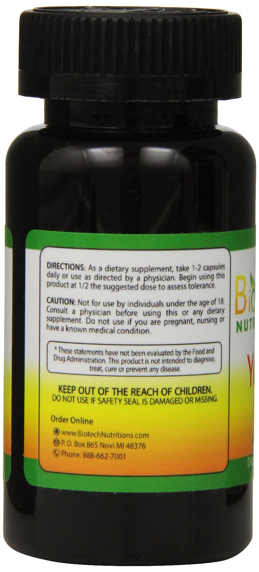 Biotech Nutritions Yohimbine HCl bottle back labeling