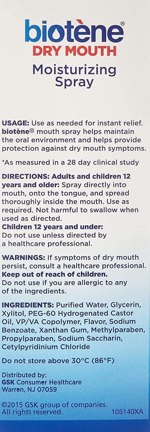 Biotene Gentle Mint Mouth Spray 3-pack bottles and packaging