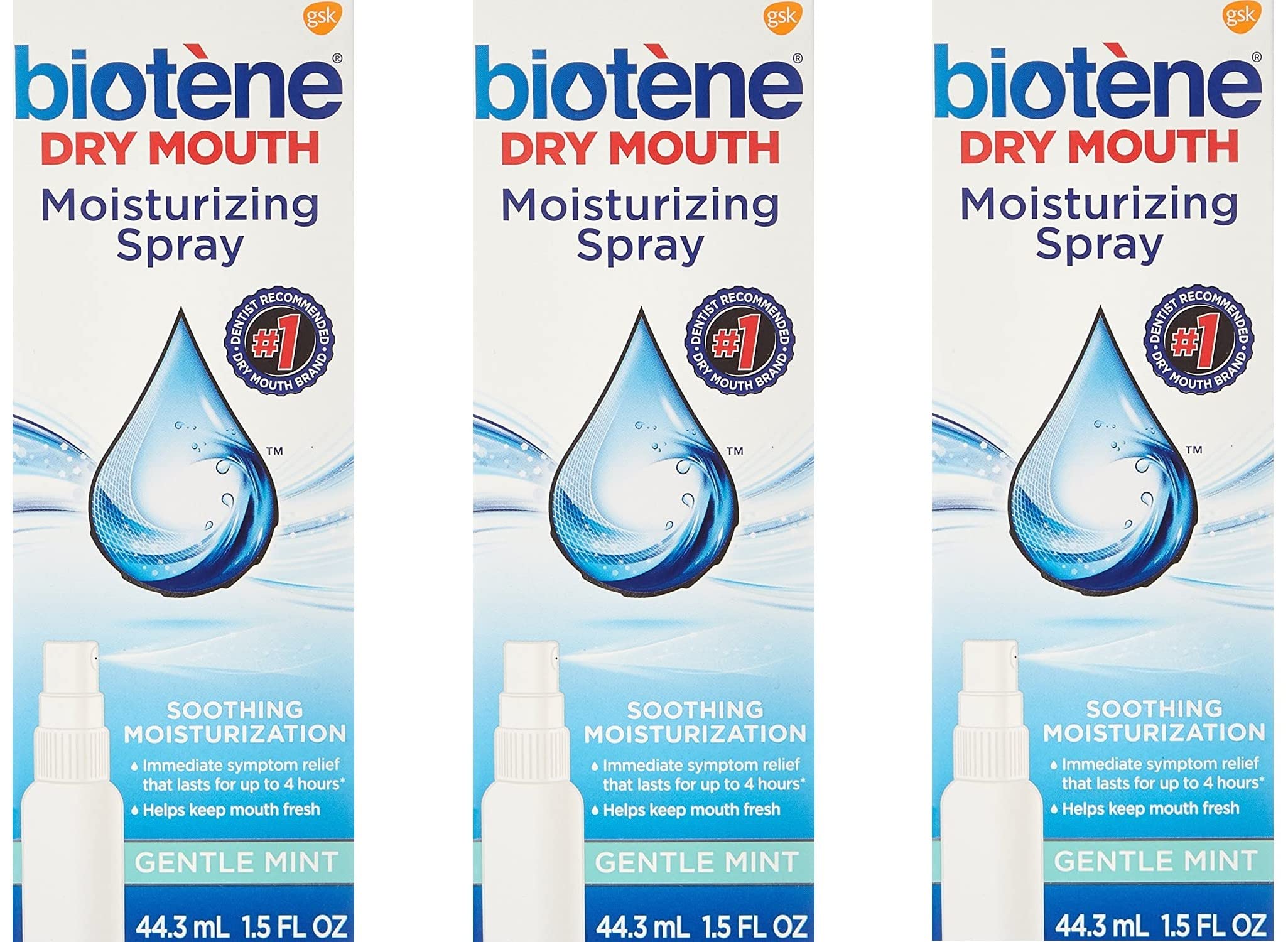 Biotene Gentle Mint Mouth Spray 3-pack front view