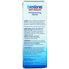 Back label with ingredients for Biotene Mouth Spray