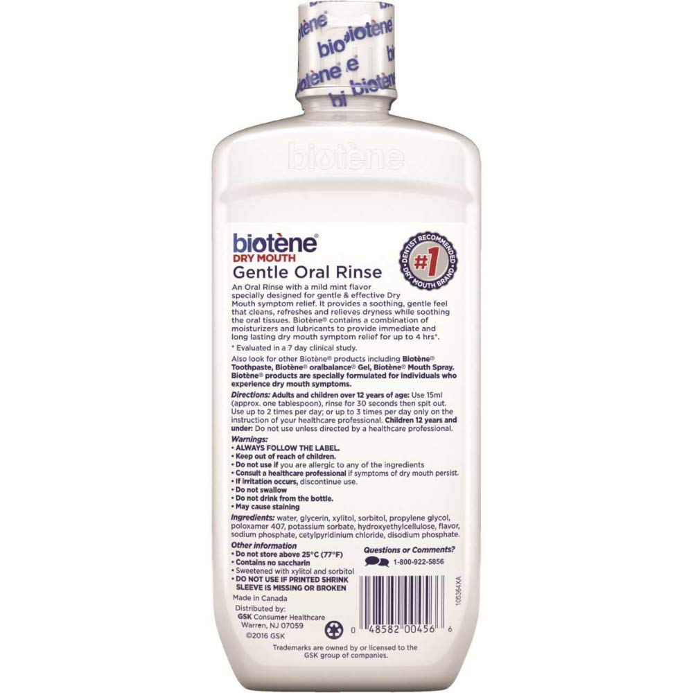 Biotène Moisturizing Oral Rinse 2-pack packaging showing mild mint flavor
