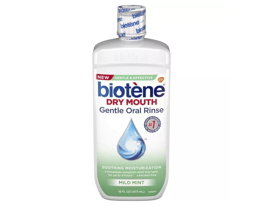 Close-up of Biotene label on bottle