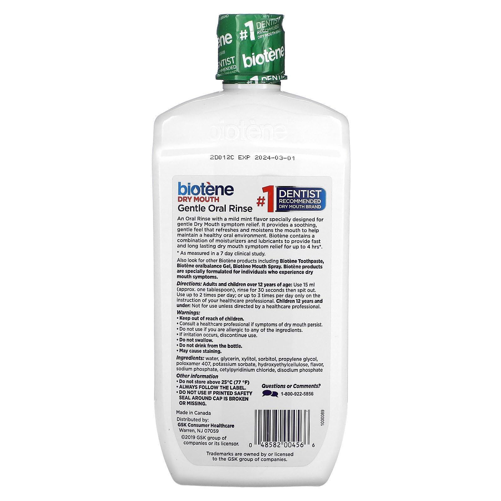 Biotene PBF Mouthwash label and packaging