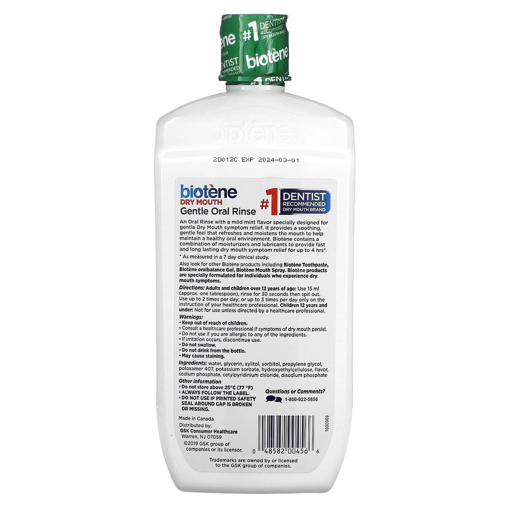 Biotene PBF Mouthwash label and packaging