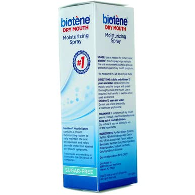 Sugar-free Biotene mouth spray formula label