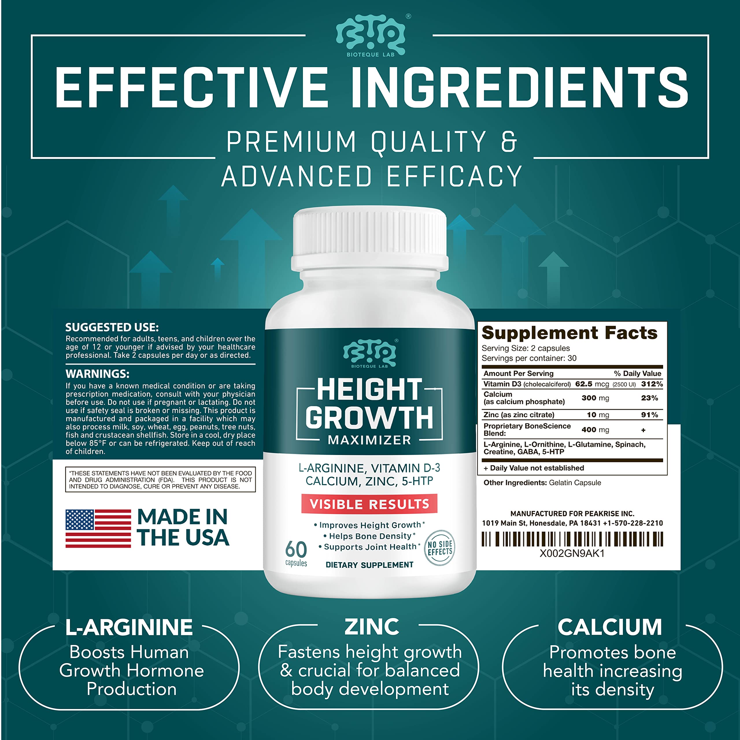 Close-up of BIOTEQUELAB height growth pills