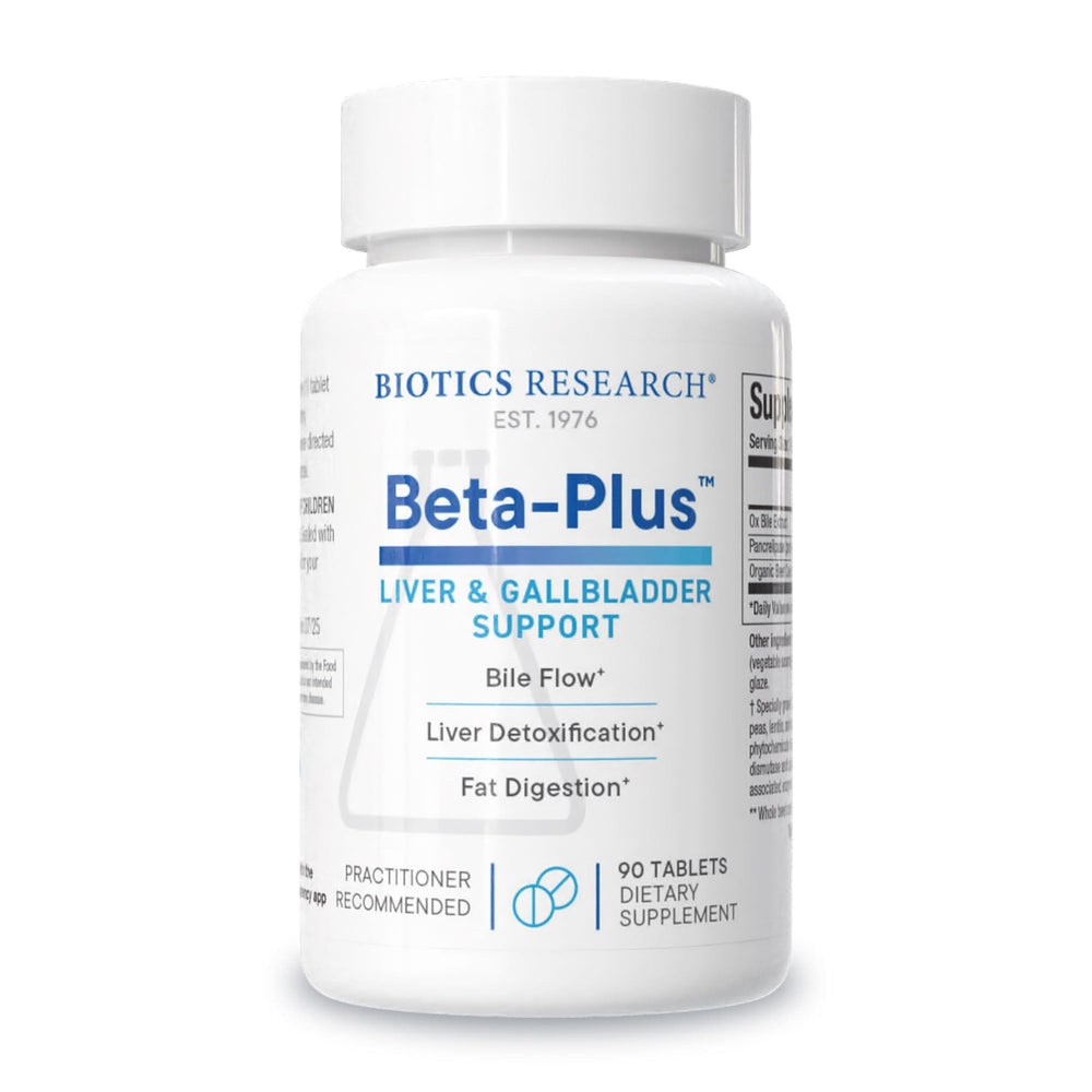 Front label of Biotics Beta-Plus 90 tabs bottle