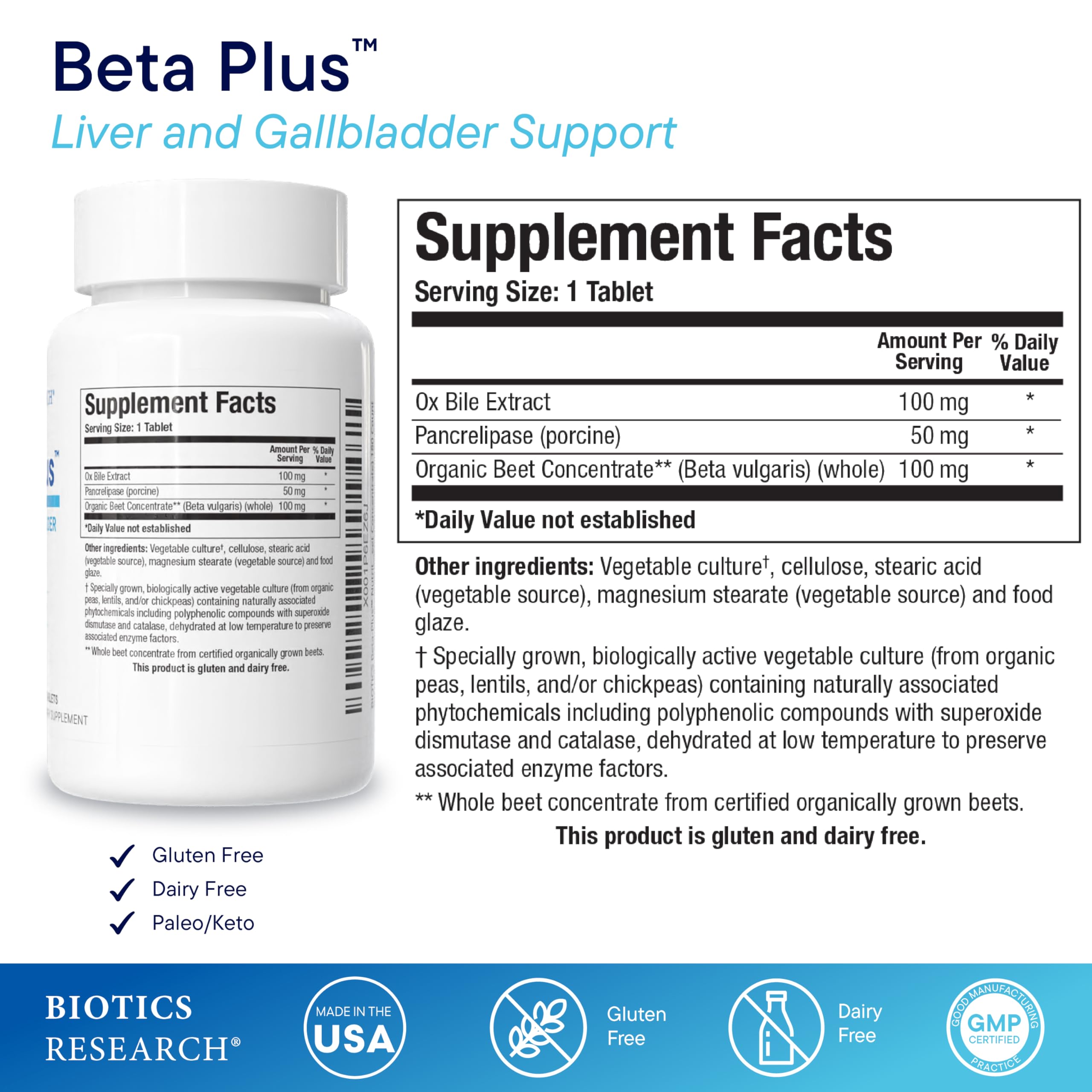 Biotics Beta-Plus capsules next to bottle