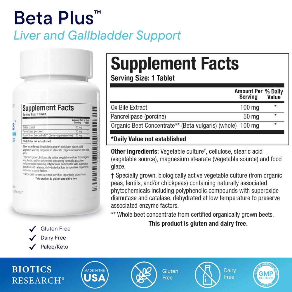 Biotics Beta-Plus capsules next to bottle