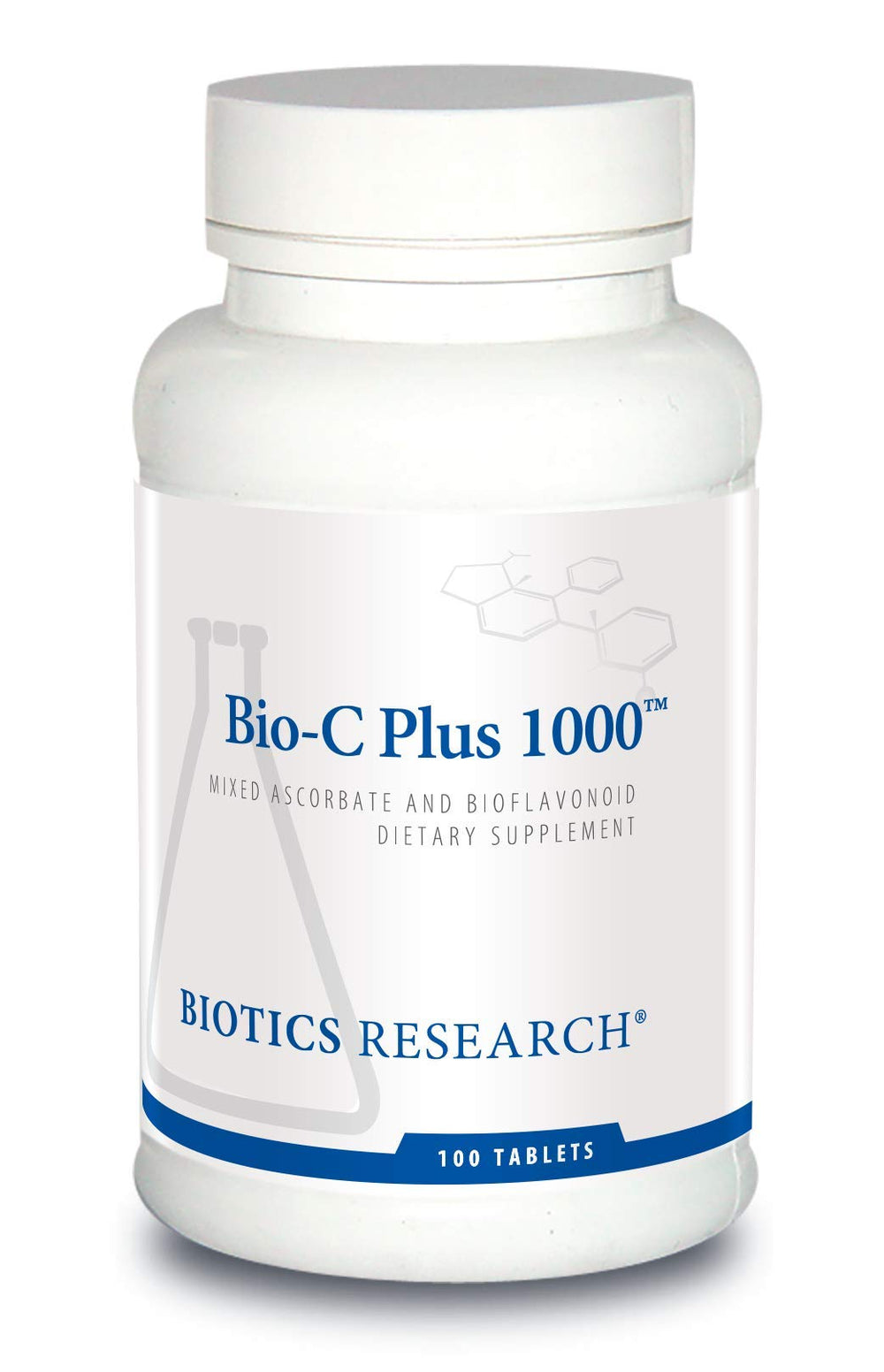 Front view of Biotics Bio C Plus 1000 bottle
