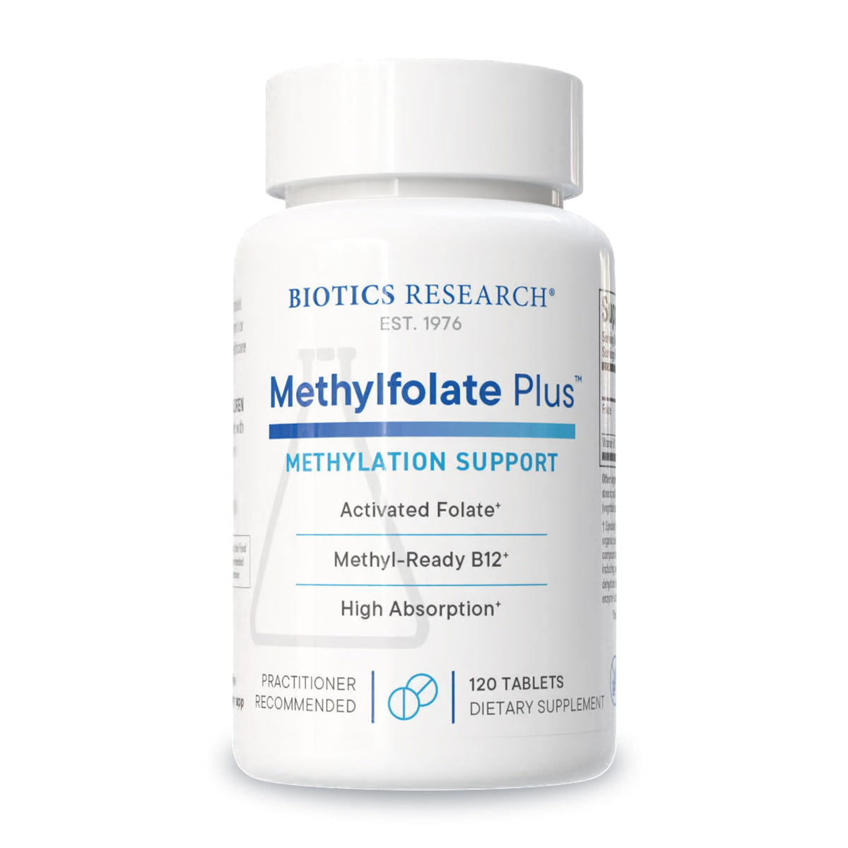 Biotics METHYLFOLATE Plus bottle front label – 120 tablets