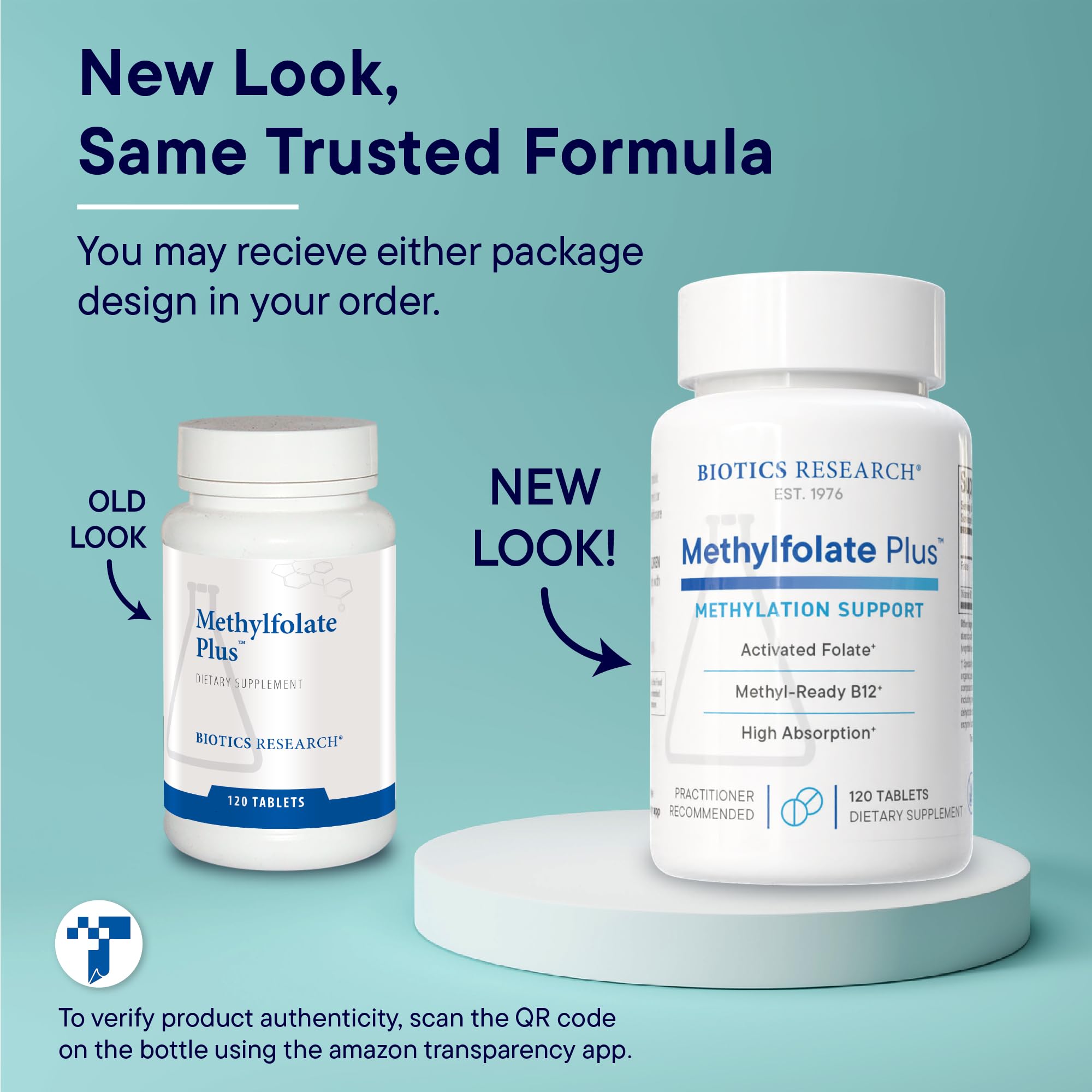 Close-up of METHYLFOLATE Plus label on bottle