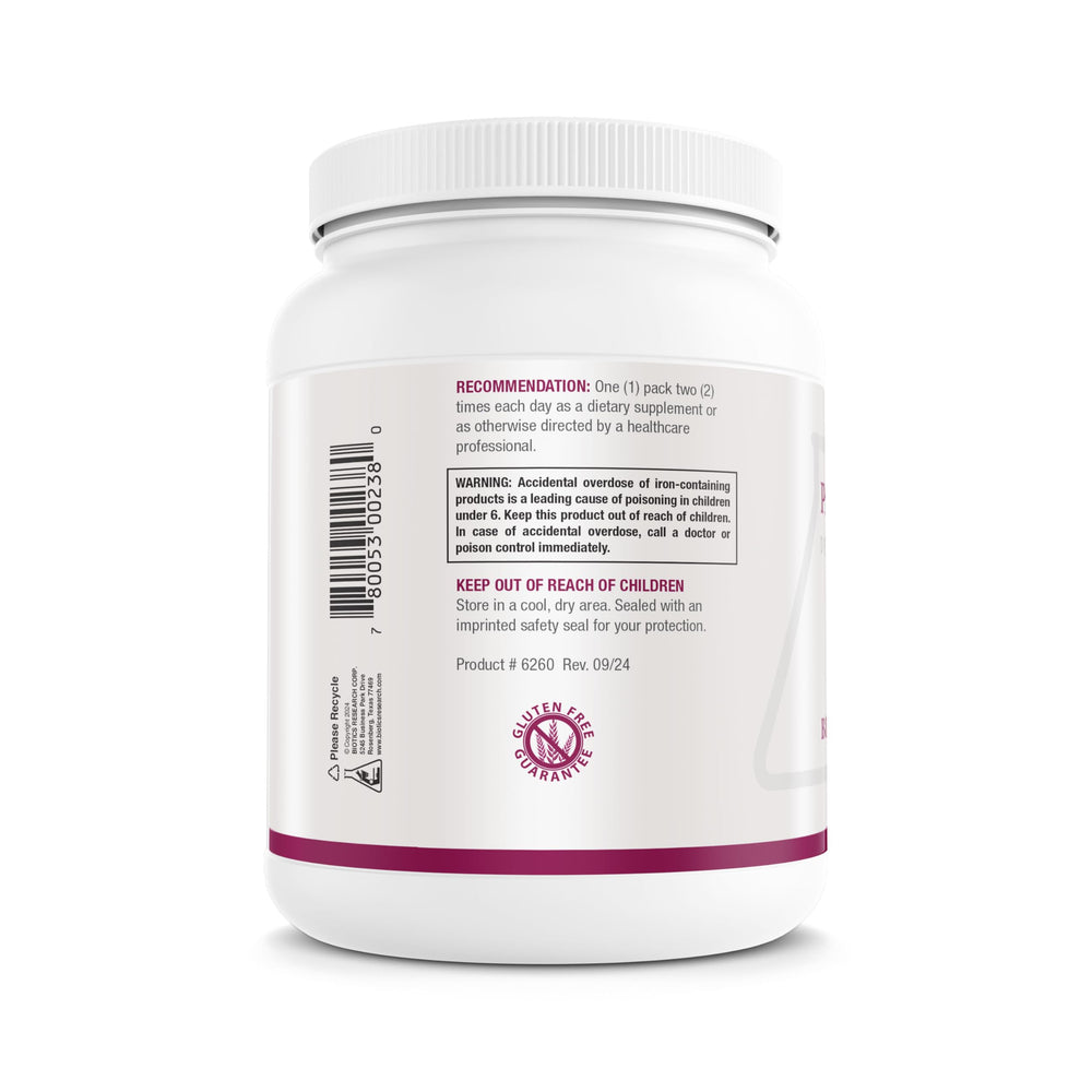 Nutritional supplement facts on Biotics Pre-Natal Packs