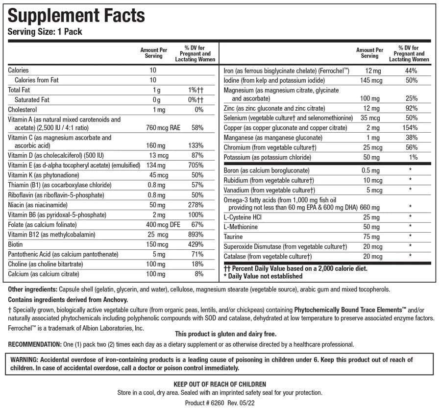 Close-up of omega-3 content on Pre-Natal Packs