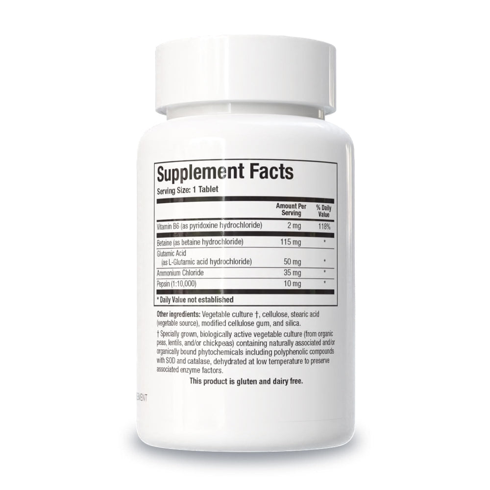 HCl Plus ingredients including Betaine Hydrochloride, Pepsin, and Glutamic Acid