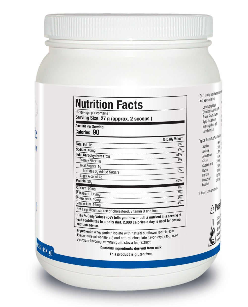 Whey Protein Isolate chocolate powder in a scoop