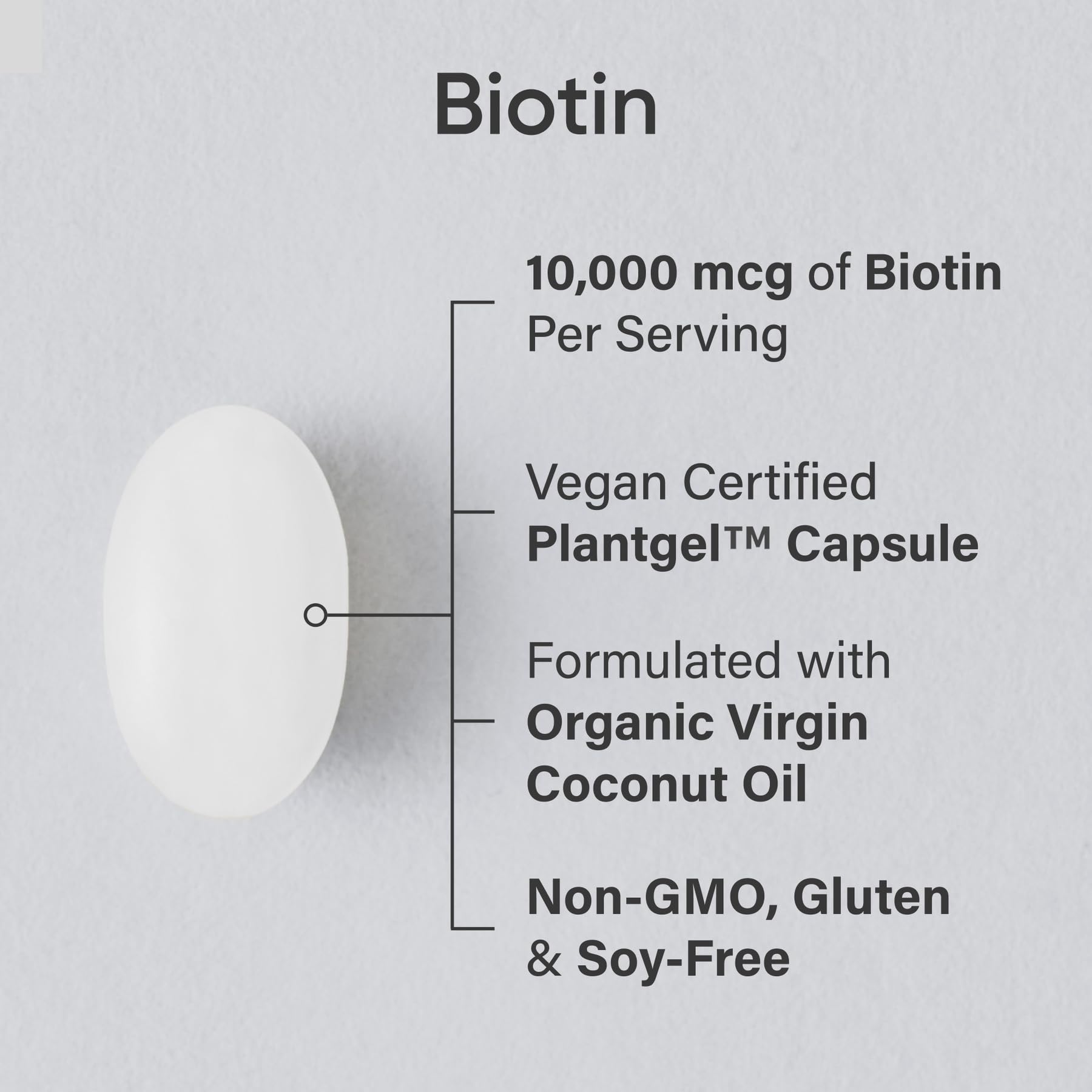 Biotin 10,000 mcg PlantGel capsules with coconut oil