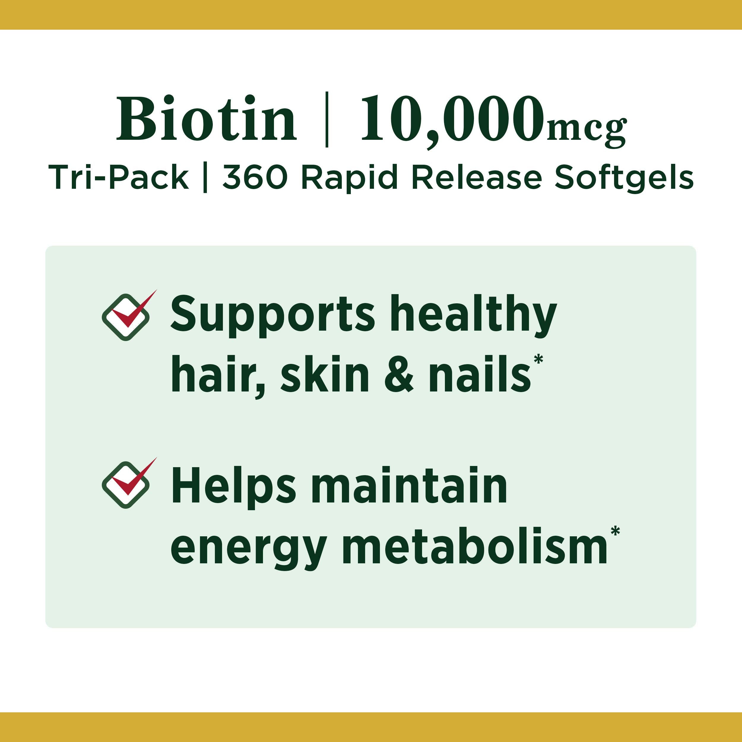 Close-up of Biotin 10000 mcg rapid-release softgels